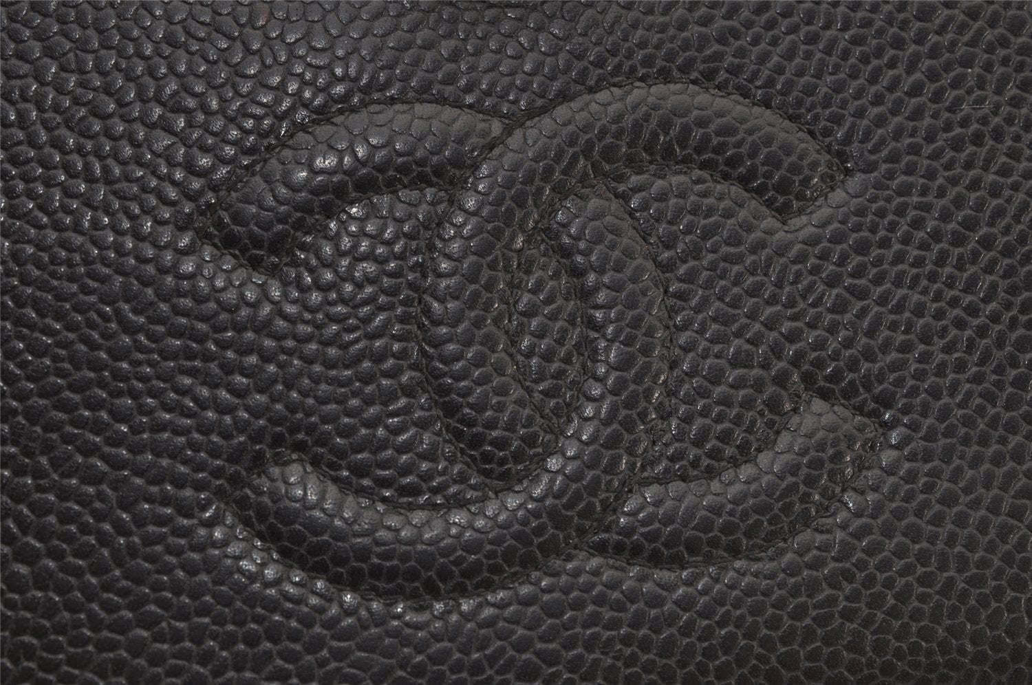 Authentic CHANEL Caviar Skin CC Logo Bifold Long Wallet Purse Black Junk 8003J