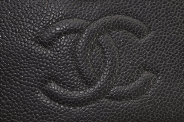 Authentic CHANEL Caviar Skin CC Logo Bifold Long Wallet Purse Black Junk 8003J