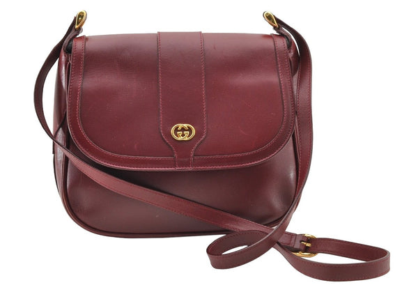 Authentic GUCCI Vintage Shoulder Cross Body Bag Purse Leather Bordeaux 8004I