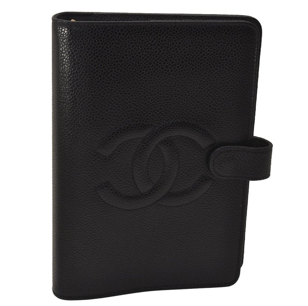 Authentic CHANEL Caviar Skin Vintage Agenda Notebook Cover Black 8004J