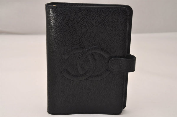 Authentic CHANEL Caviar Skin Vintage Agenda Notebook Cover Black 8004J