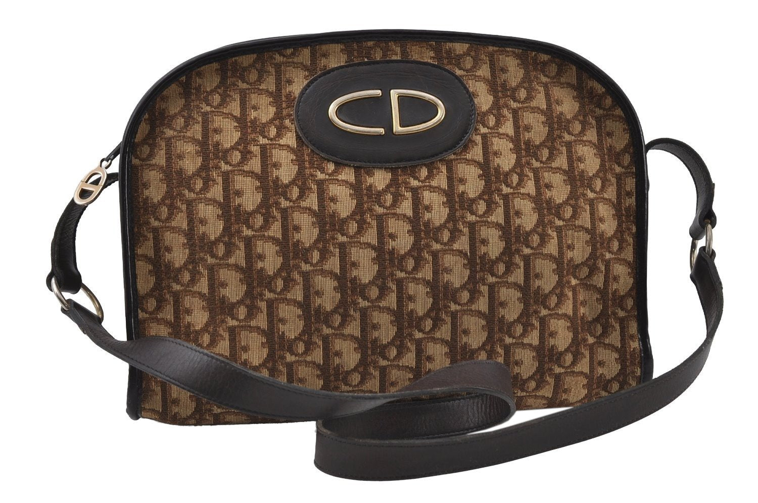 Authentic Christian Dior Trotter Shoulder Bag Purse Canvas Leather Brown 8005I