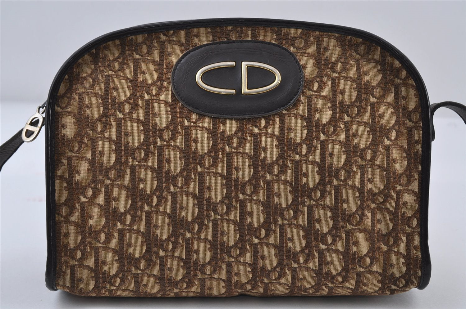 Authentic Christian Dior Trotter Shoulder Bag Purse Canvas Leather Brown 8005I