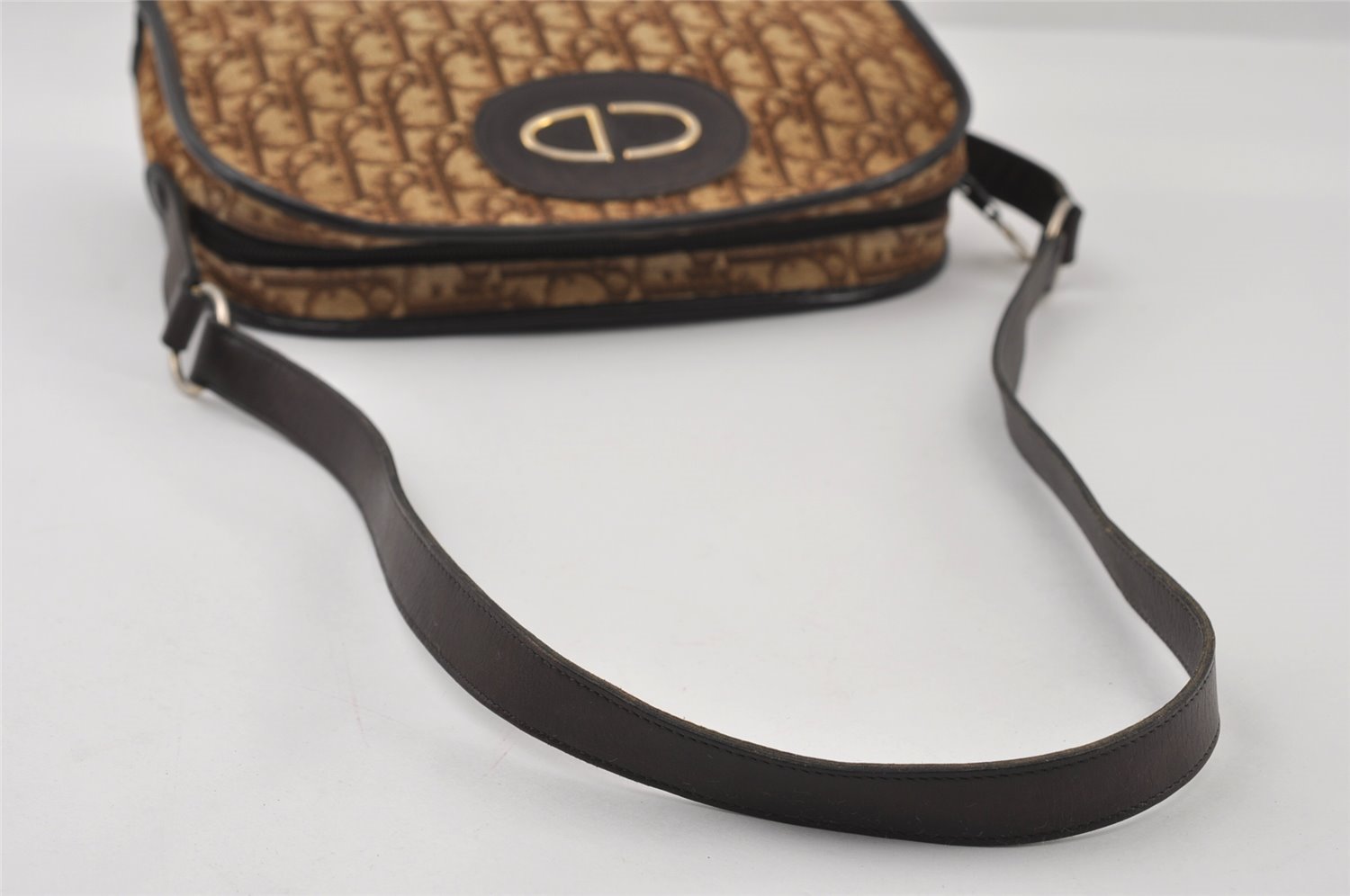 Authentic Christian Dior Trotter Shoulder Bag Purse Canvas Leather Brown 8005I