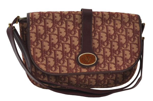 Authentic Christian Dior Trotter Shoulder Bag Canvas Leather Bordeaux Red 8006I