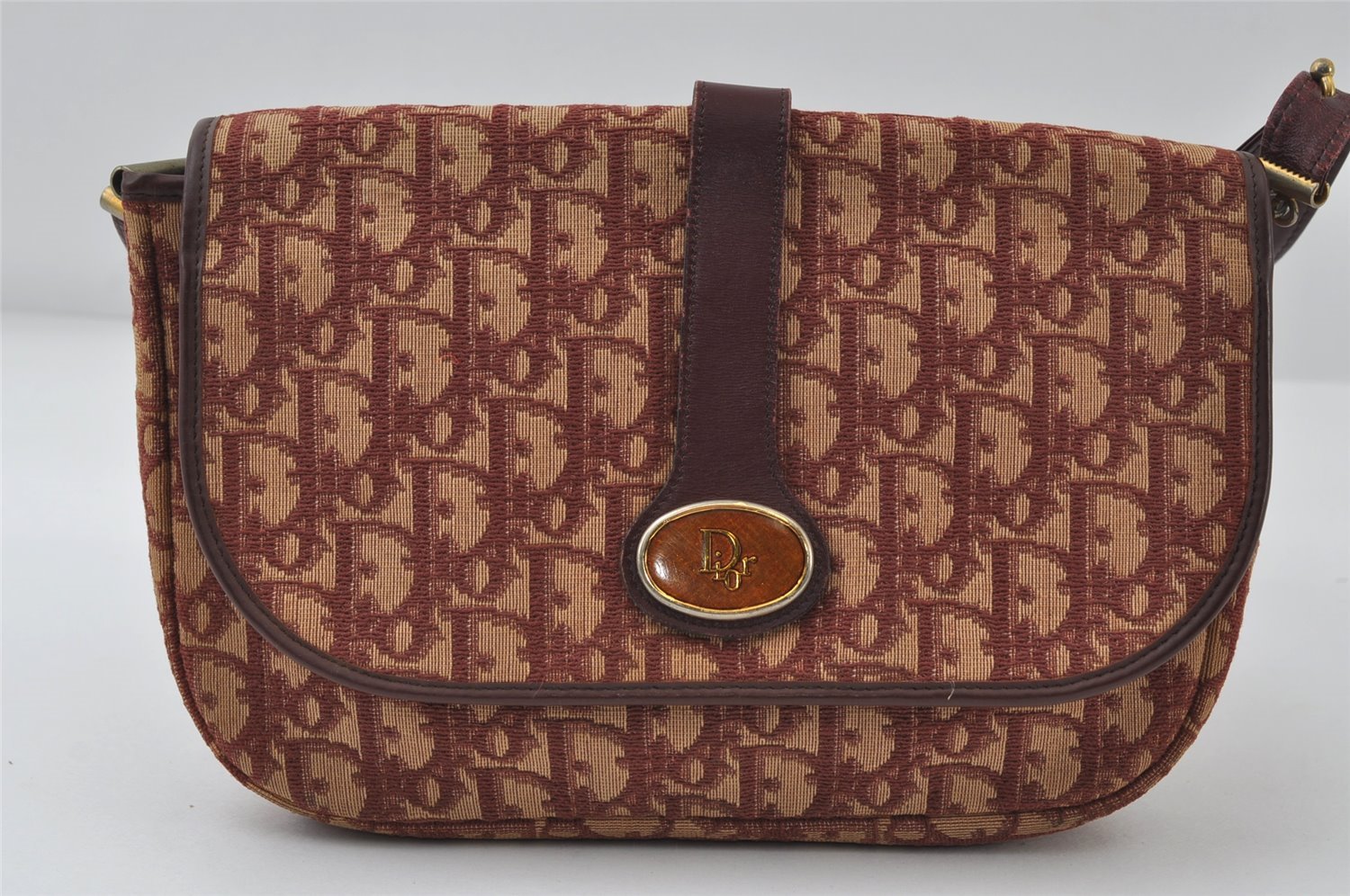 Authentic Christian Dior Trotter Shoulder Bag Canvas Leather Bordeaux Red 8006I