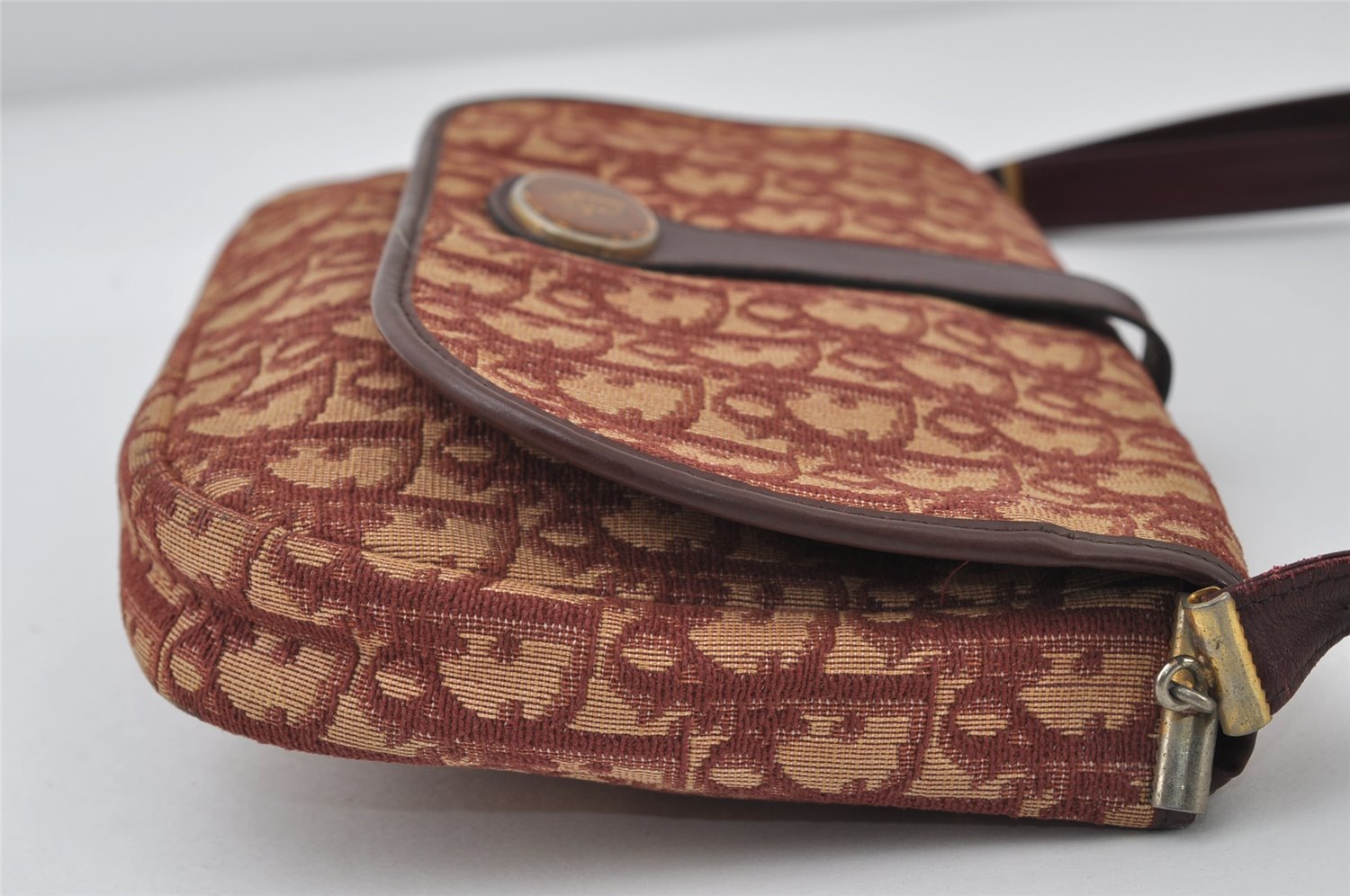 Authentic Christian Dior Trotter Shoulder Bag Canvas Leather Bordeaux Red 8006I