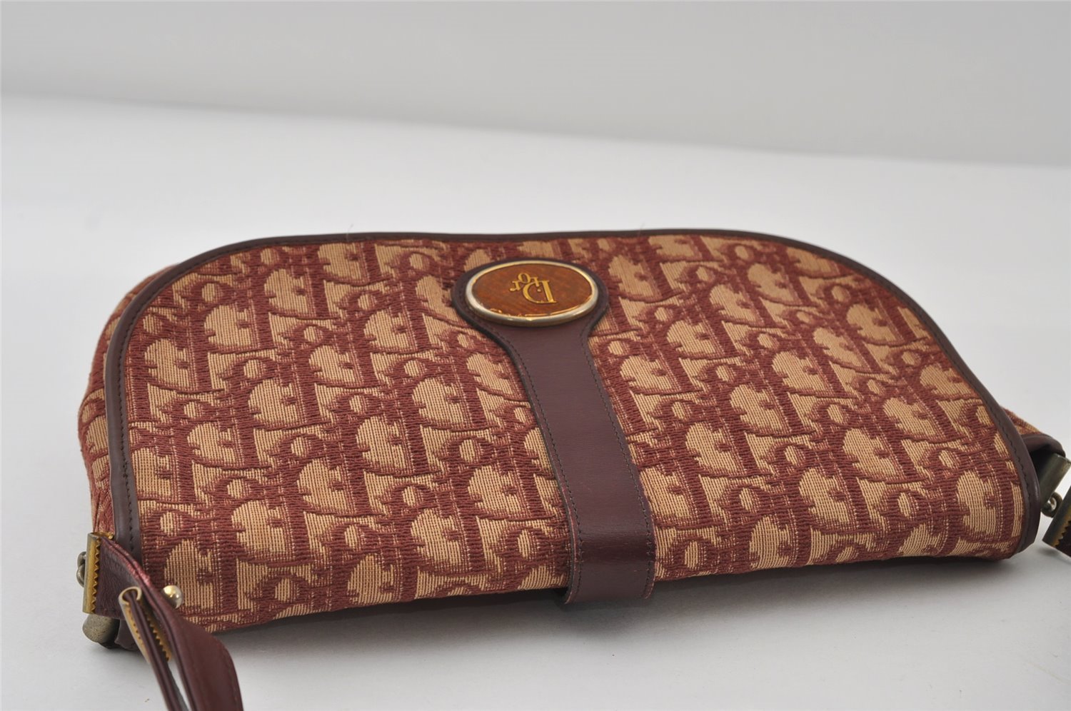 Authentic Christian Dior Trotter Shoulder Bag Canvas Leather Bordeaux Red 8006I