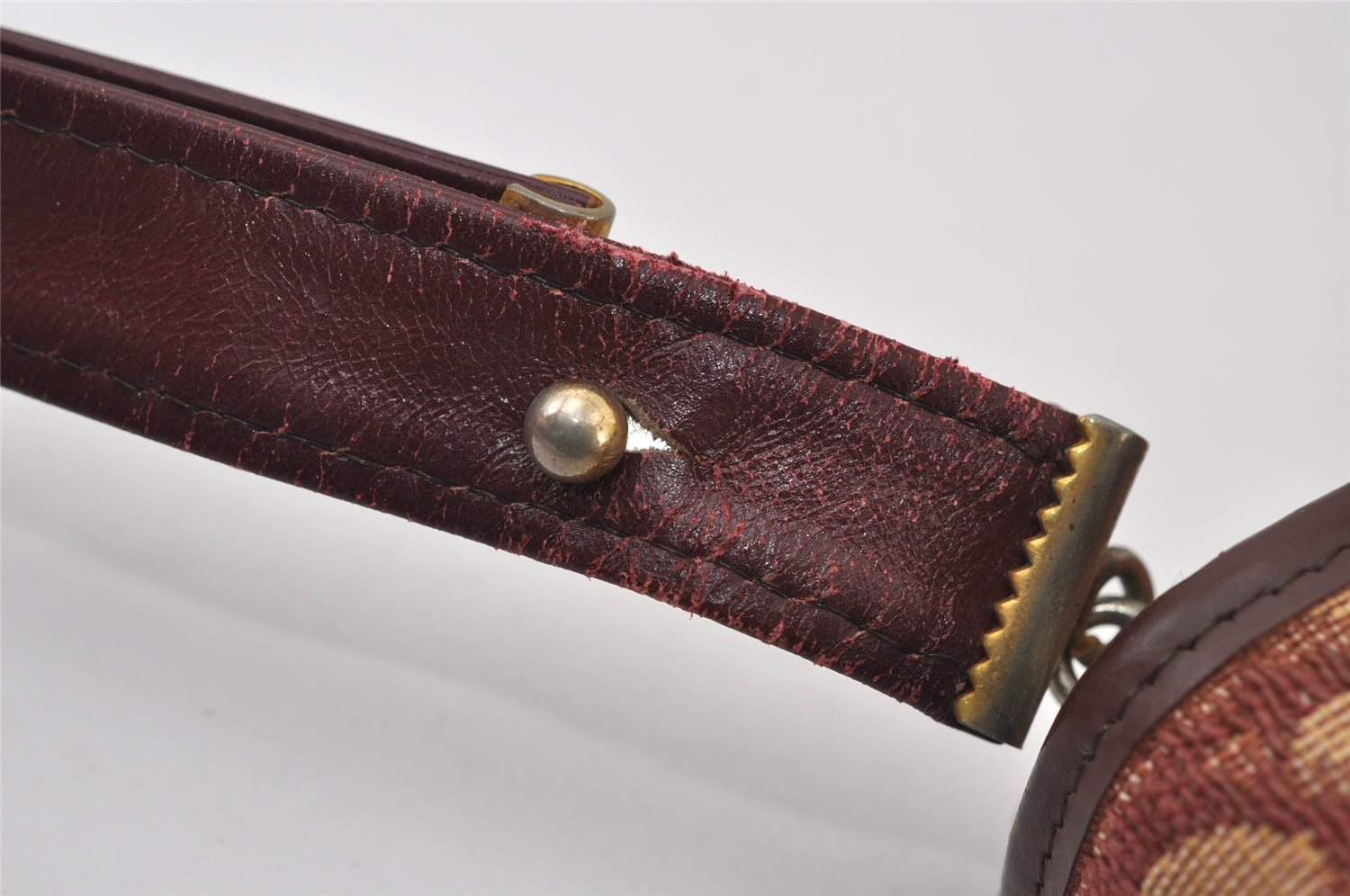 Authentic Christian Dior Trotter Shoulder Bag Canvas Leather Bordeaux Red 8006I