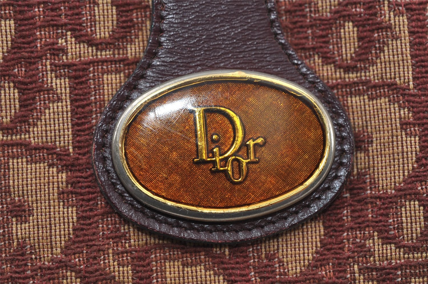 Authentic Christian Dior Trotter Shoulder Bag Canvas Leather Bordeaux Red 8006I