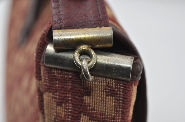 Authentic Christian Dior Trotter Shoulder Bag Canvas Leather Bordeaux Red 8006I