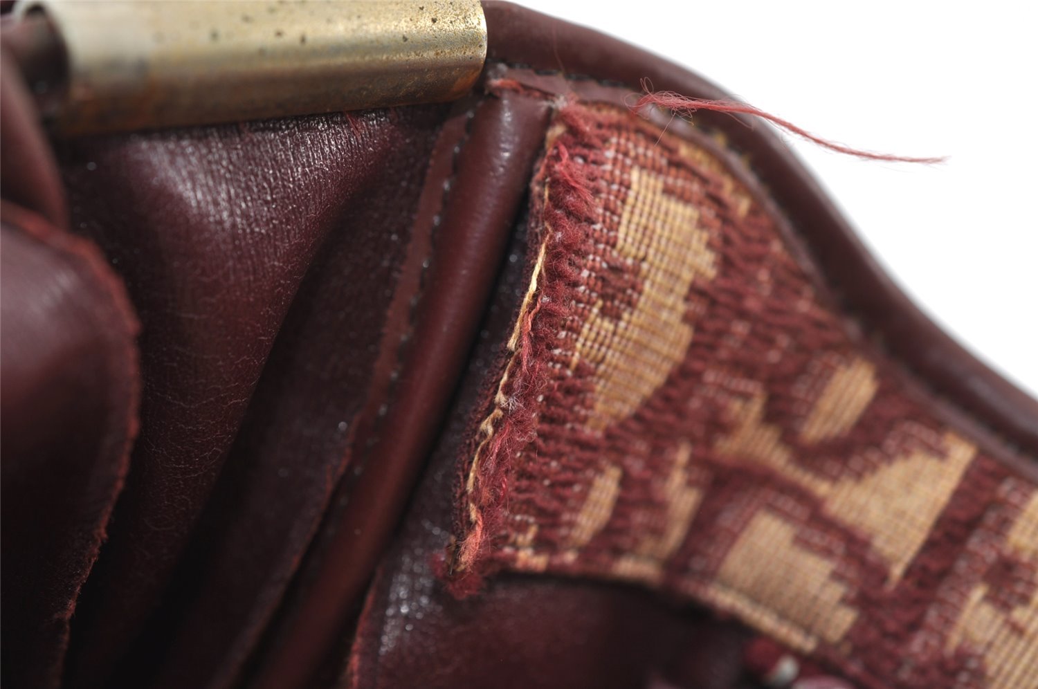 Authentic Christian Dior Trotter Shoulder Bag Canvas Leather Bordeaux Red 8006I