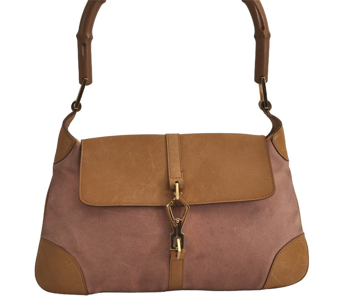 Authentic GUCCI Bamboo Kandinsky Shoulder Bag Suede Leather 0014096 Pink 8006J