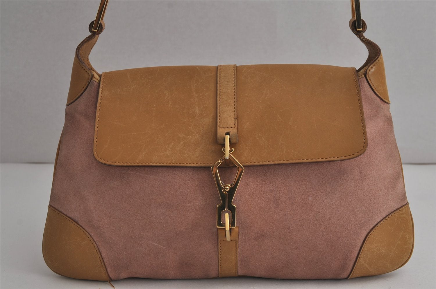 Authentic GUCCI Bamboo Kandinsky Shoulder Bag Suede Leather 0014096 Pink 8006J