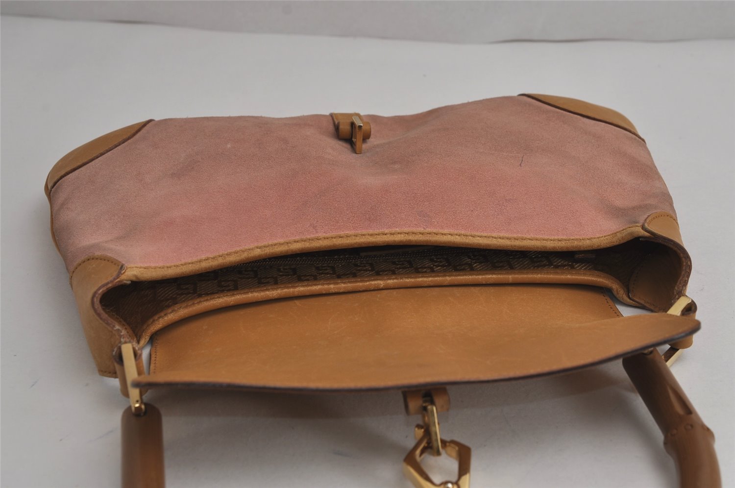 Authentic GUCCI Bamboo Kandinsky Shoulder Bag Suede Leather 0014096 Pink 8006J