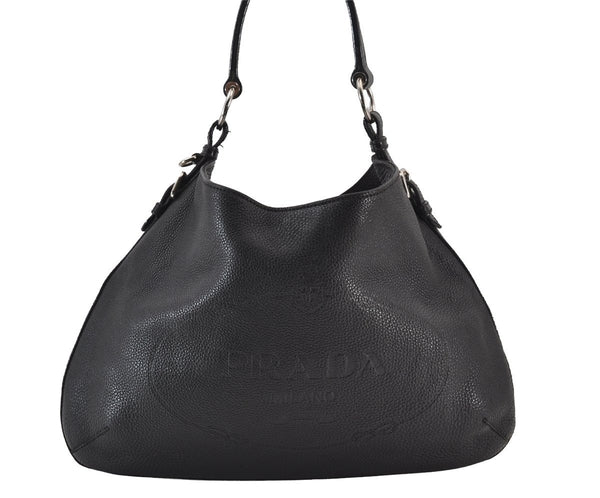 Authentic PRADA Vintage Leather Nappa Shoulder Hand Bag Purse Black 8007J