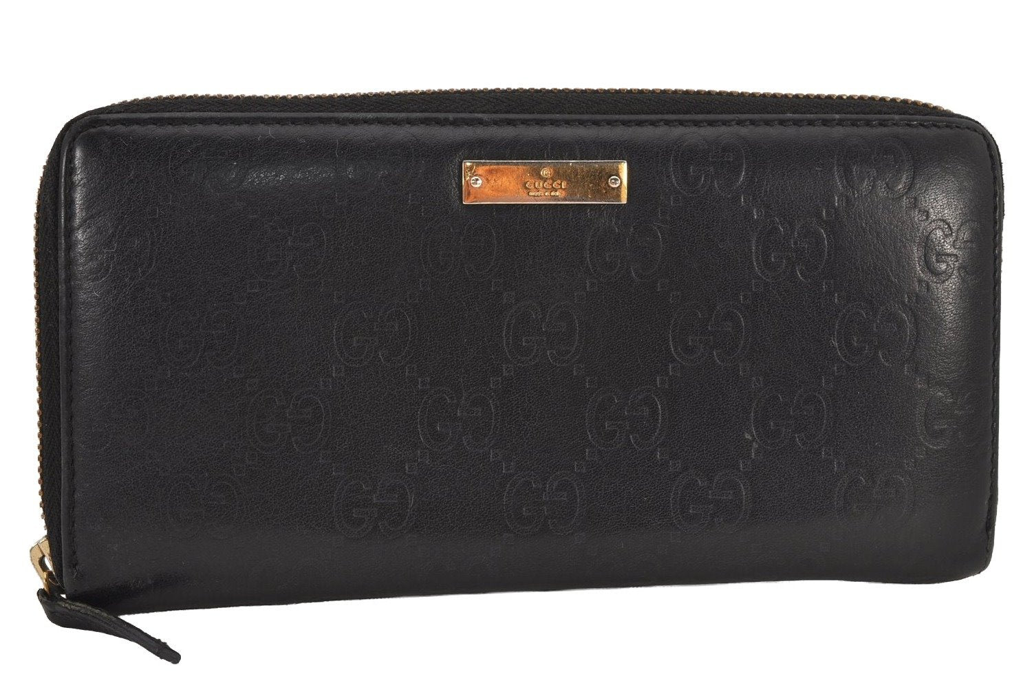 Authentic GUCCI Guccissima GG Leather Long Wallet Purse 112724 Black 8008J