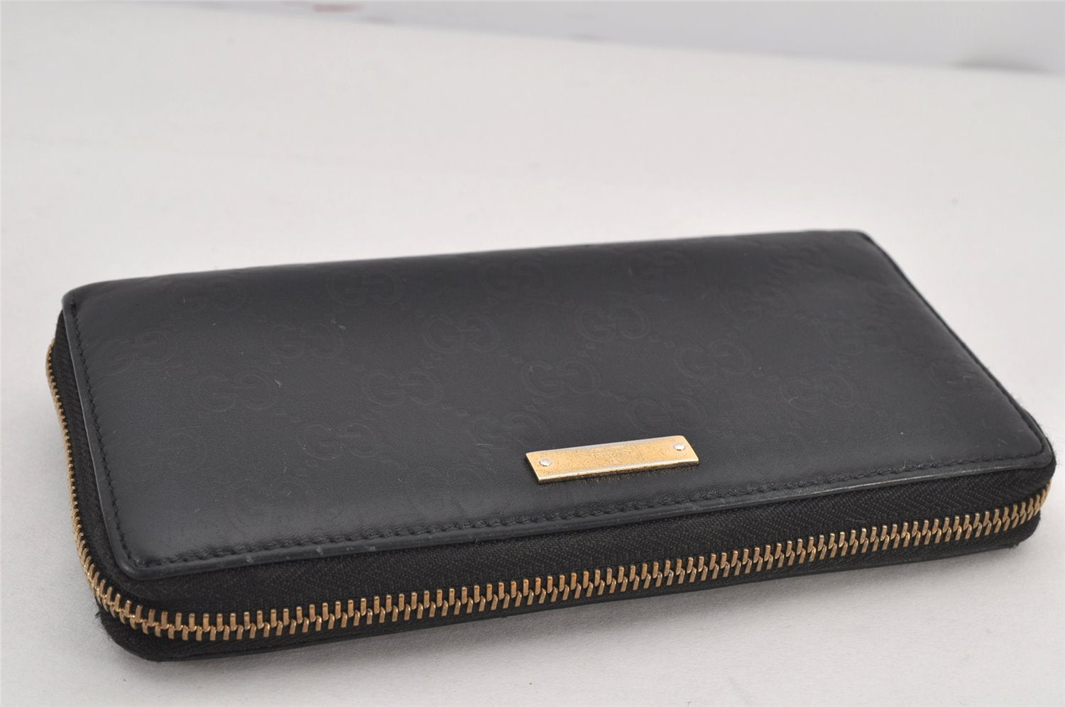 Authentic GUCCI Guccissima GG Leather Long Wallet Purse 112724 Black 8008J