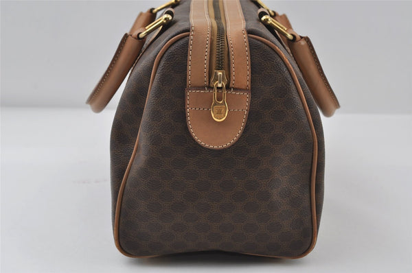 Authentic CELINE Macadam Blason Pattern Hand Boston Bag PVC Leather Brown 8009I