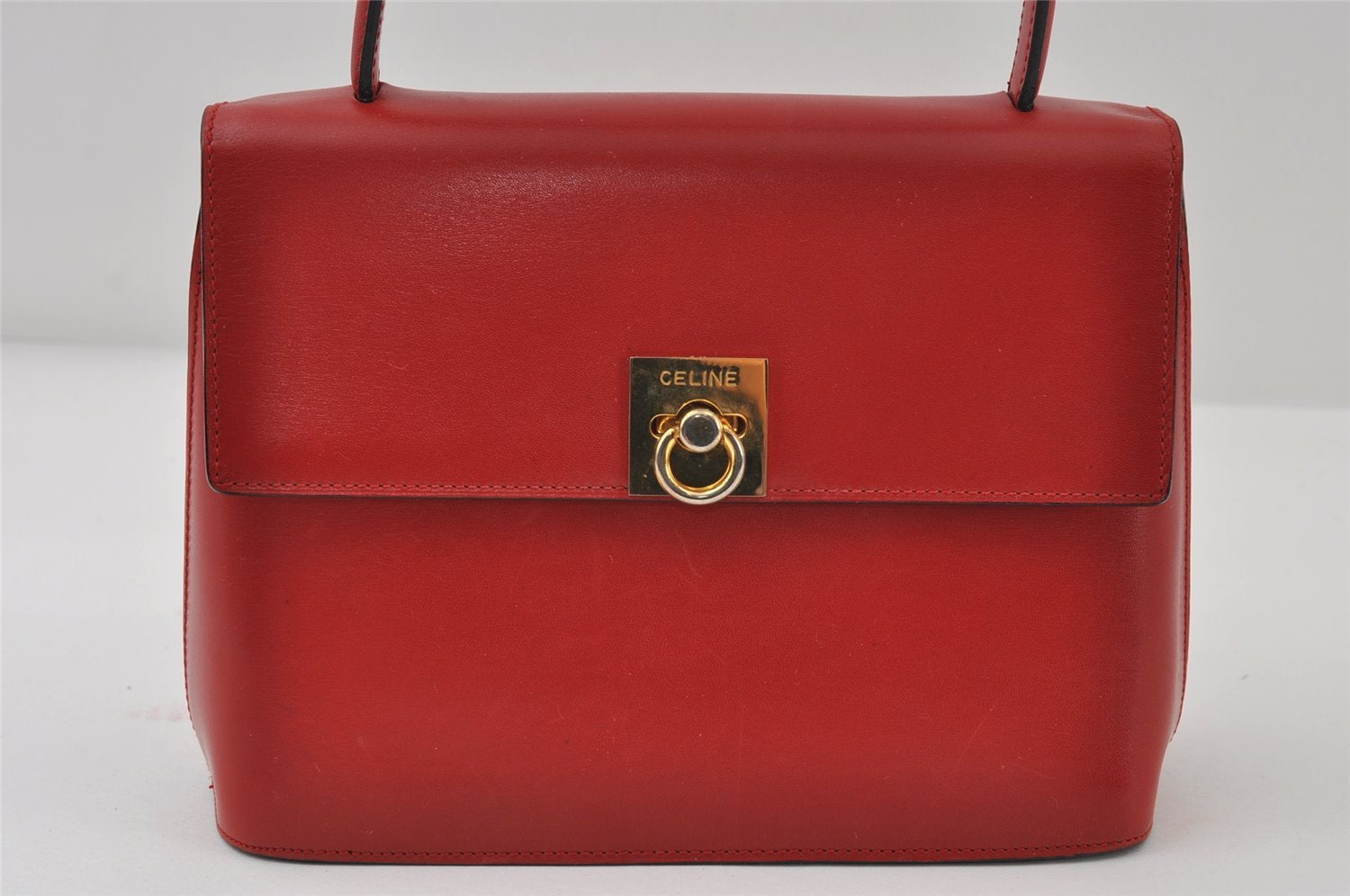 Authentic CELINE Vintage Hand Bag Purse Leather Red 8010I