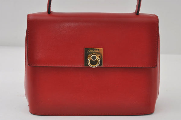 Authentic CELINE Vintage Hand Bag Purse Leather Red 8010I