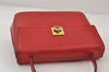 Authentic CELINE Vintage Hand Bag Purse Leather Red 8010I