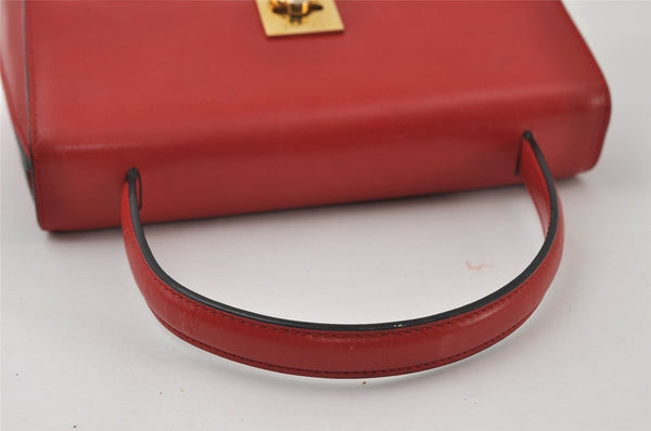 Authentic CELINE Vintage Hand Bag Purse Leather Red 8010I