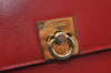 Authentic CELINE Vintage Hand Bag Purse Leather Red 8010I