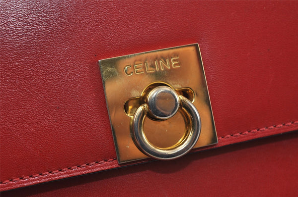 Authentic CELINE Vintage Hand Bag Purse Leather Red 8010I