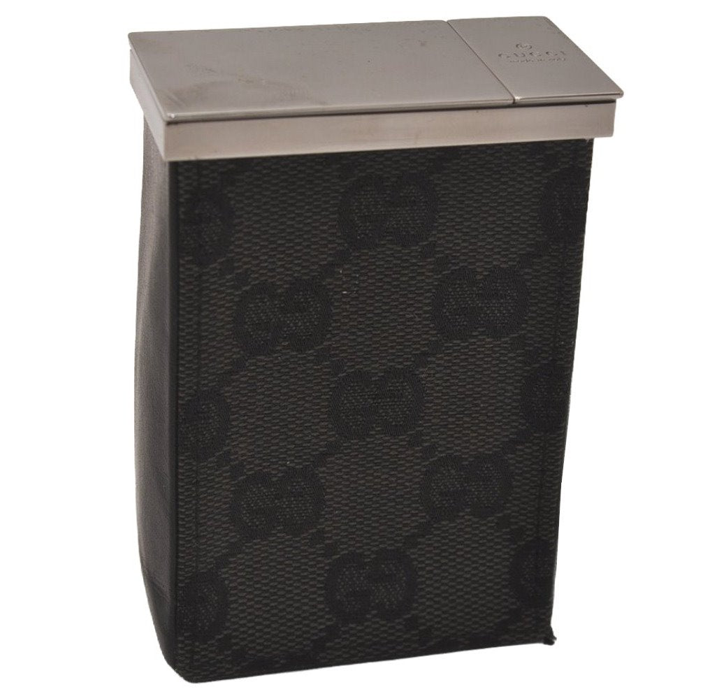 Authentic GUCCI Vintage Cigarette Case GG Canvas Leather Black 8012J