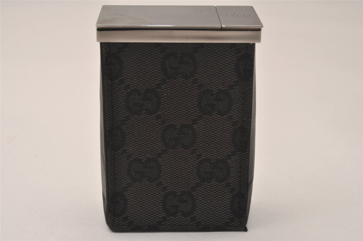 Authentic GUCCI Vintage Cigarette Case GG Canvas Leather Black 8012J