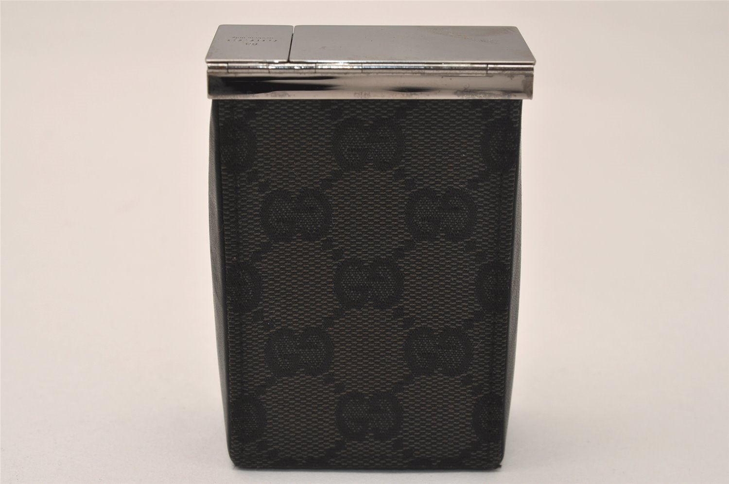 Authentic GUCCI Vintage Cigarette Case GG Canvas Leather Black 8012J