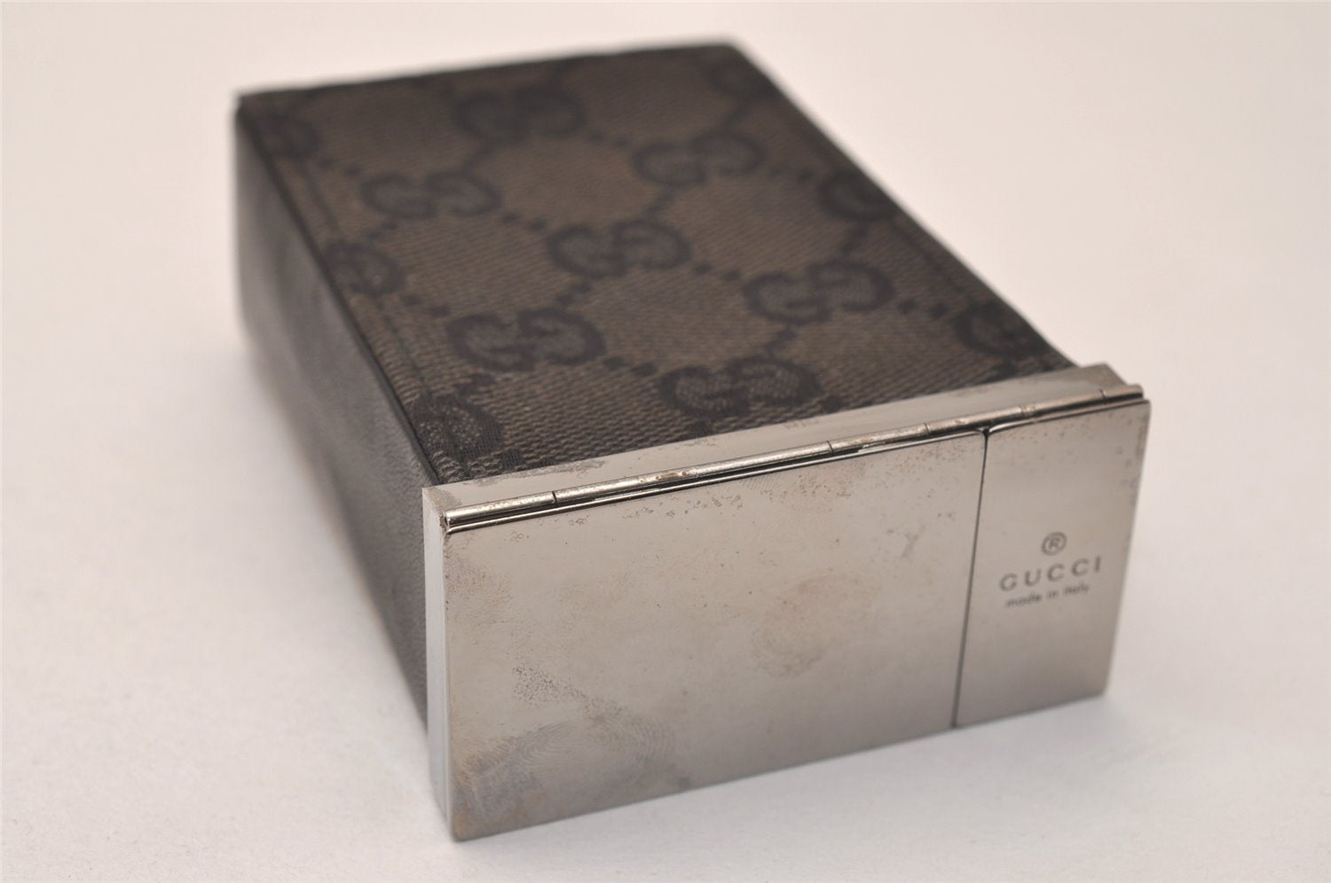 Authentic GUCCI Vintage Cigarette Case GG Canvas Leather Black 8012J