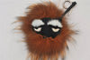 Authentic FENDI Monster Eye Pompom Bag Charm Fur Leather Brown 8012K