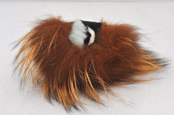 Authentic FENDI Monster Eye Pompom Bag Charm Fur Leather Brown 8012K