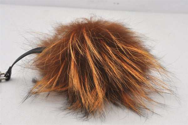 Authentic FENDI Monster Eye Pompom Bag Charm Fur Leather Brown 8012K