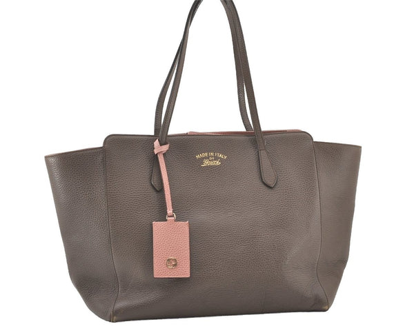 Authentic GUCCI Swing Large Shoulder Tote Bag Leather 354397 Brown 8013J