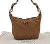 Authentic PRADA Nylon Tessuto Leather Shoulder Hand Bag Purse Brown 8014J