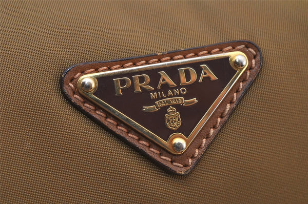 Authentic PRADA Nylon Tessuto Leather Shoulder Hand Bag Purse Brown 8014J