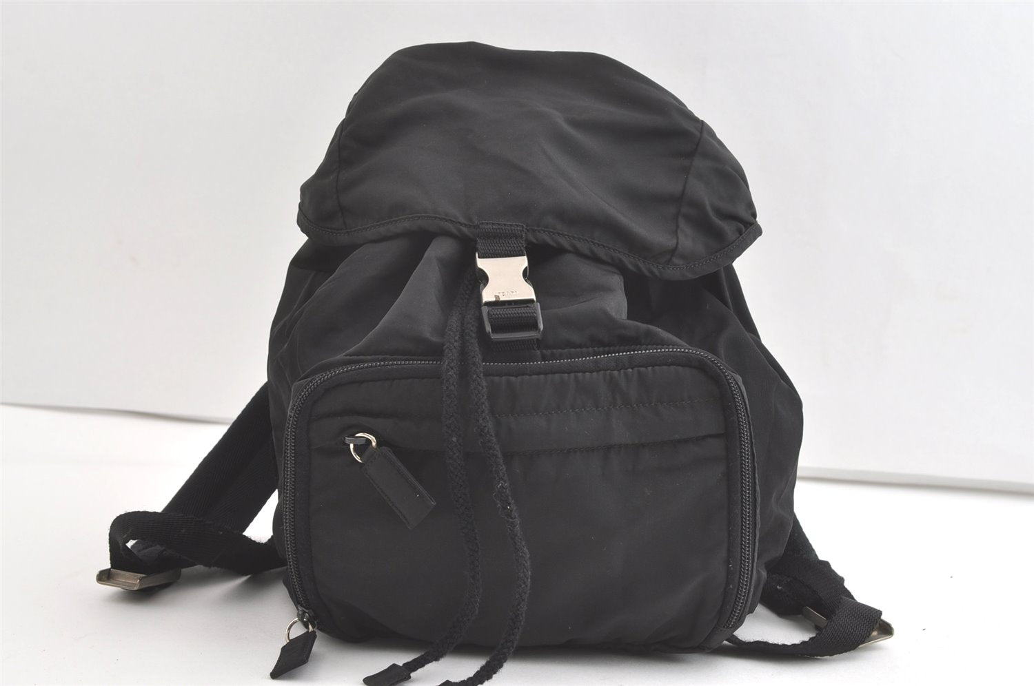 Authentic PRADA Vintage Nylon Tessuto Drawstring Backpack Black 8015J