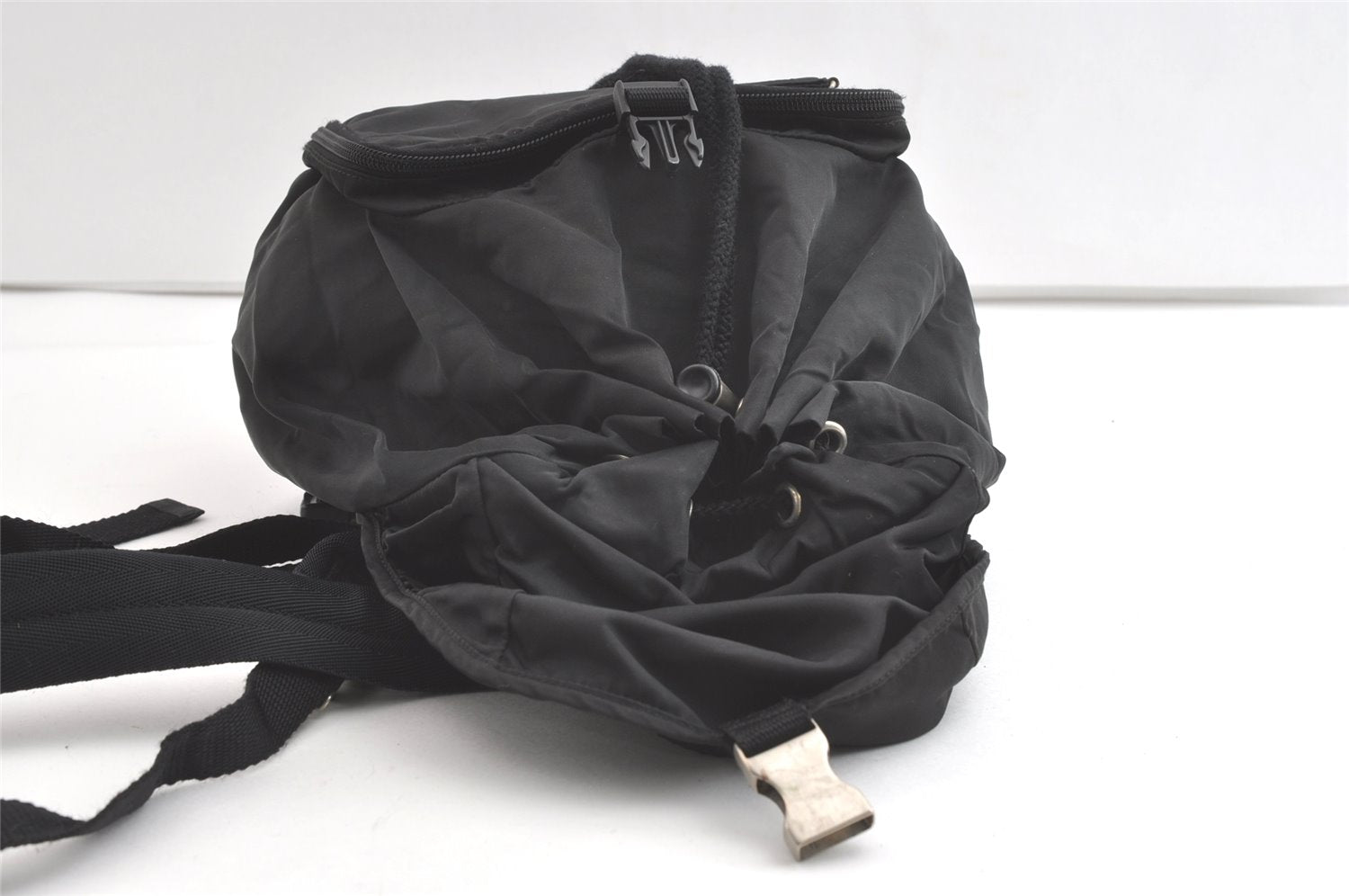 Authentic PRADA Vintage Nylon Tessuto Drawstring Backpack Black 8015J