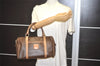 Authentic CELINE Macadam Blason Pattern Hand Boston Bag PVC Leather Brown 8016I