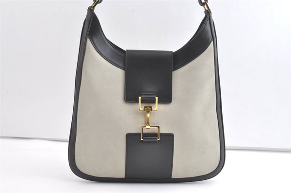 Authentic GUCCI Vintage Shoulder Bag Suede Leather 0014129 Light Gray 8016J