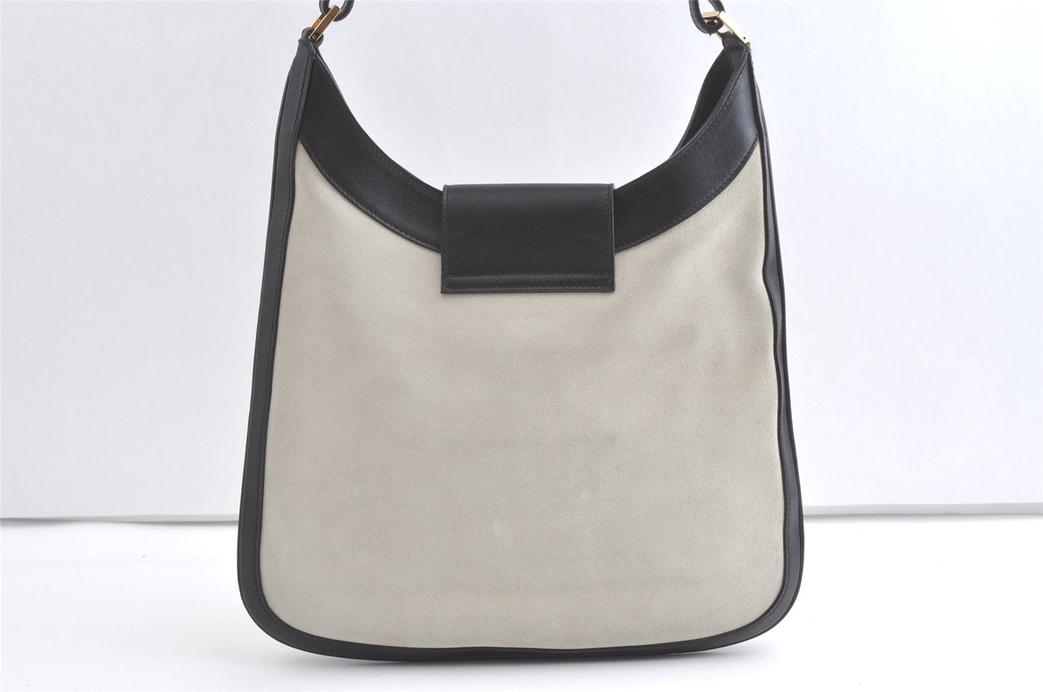 Authentic GUCCI Vintage Shoulder Bag Suede Leather 0014129 Light Gray 8016J