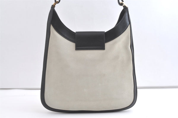 Authentic GUCCI Vintage Shoulder Bag Suede Leather 0014129 Light Gray 8016J