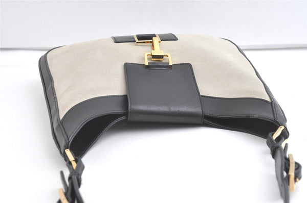Authentic GUCCI Vintage Shoulder Bag Suede Leather 0014129 Light Gray 8016J