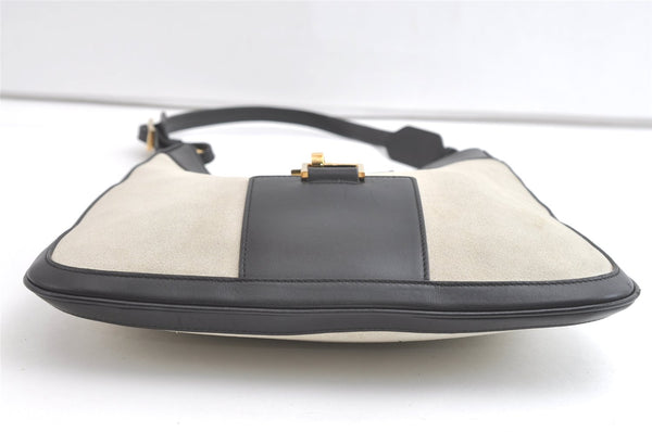 Authentic GUCCI Vintage Shoulder Bag Suede Leather 0014129 Light Gray 8016J