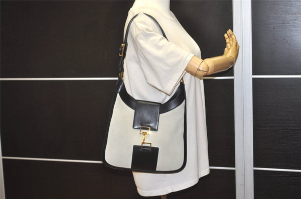 Authentic GUCCI Vintage Shoulder Bag Suede Leather 0014129 Light Gray 8016J