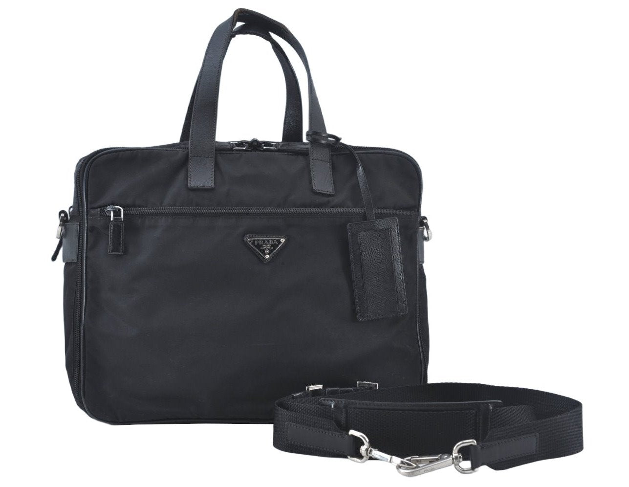 Authentic PRADA Nylon Tessuto Leather 2Way Shoulder Business Bag Black 8017J