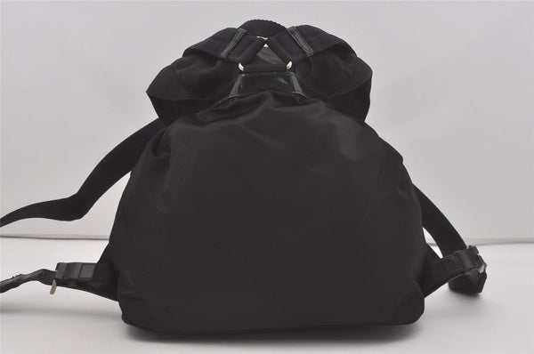 Authentic PRADA Nylon Tessuto Leather Drawstring Backpack Purse Black 8020I